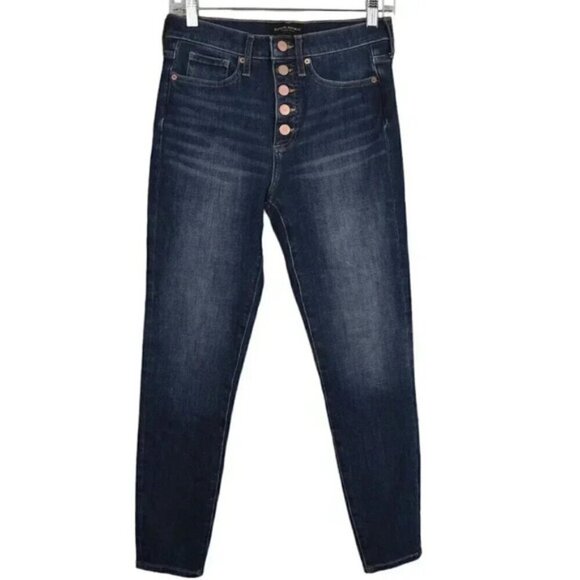 Banana Republic Premium High Rise Skinny Button Front Jeans Dark Wash Size 26 - Picture 2 of 12